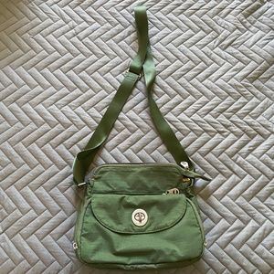 Baggalini Calais Crossbody Bag - Army Green with Orange/Yellow Interior